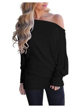 Off Shoulder Long Sleeve Top Women Cotton Batwing Oversized Tunic Shirt